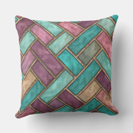 Teal and Mauve Herringbone Tile Pattern - Brick クッション (裏面)