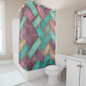 Teal and Mauve Herringbone Tile Pattern - Brick シャワーカーテン (インサイチュ)