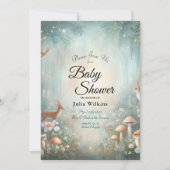 Teal and Peach Enchanted Forest Baby Shower 招待状 (正面)