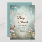 Teal and Peach Enchanted Forest Baby Shower 招待状 (正面/裏面)