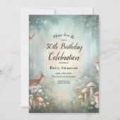 Teal and Peach Enchanted Forest Birthday Party 招待状 (正面)