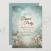 Teal and Peach Enchanted Forest Home Dinner Party 招待状 (正面/裏面)