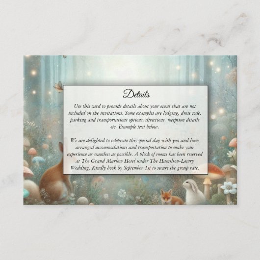 Teal and Peach Enchanted Forest Wedding エンクロージャーカード (正面)