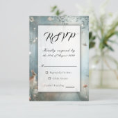 Teal and Peach Enchanted Forest Wedding 出欠カード (スタンド正面)