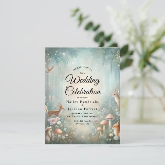 Teal and Peach Enchanted Forest Wedding 招待状 (スタンド正面)