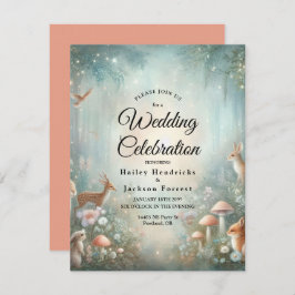 Teal and Peach Enchanted Forest Wedding 招待状