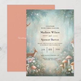 Teal and Peach Enchanted Forest Wedding 招待状