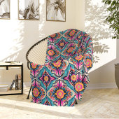 Teal and Pink Abstract Flowers Bohemian フリースブランケット