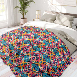 Teal and Pink Geometric Bohemian フリースブランケット