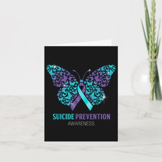 Teal And Purple Butterfly Suicide Prevention Aware カード (正面)