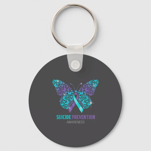 Teal And Purple Butterfly Suicide Prevention Aware キーホルダー (正面)