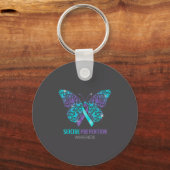 Teal And Purple Butterfly Suicide Prevention Aware キーホルダー (正面)