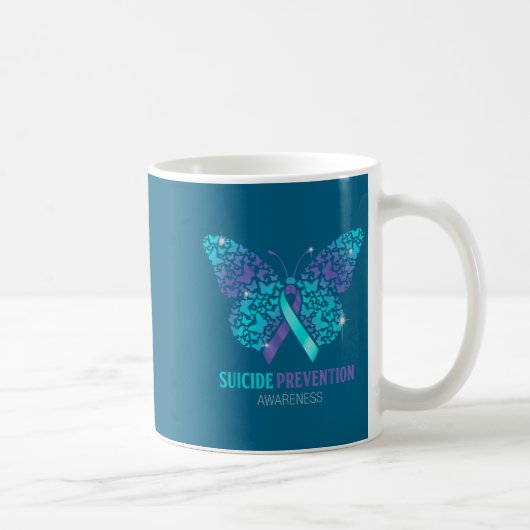 Teal And Purple Butterfly Suicide Prevention Aware コーヒーマグカップ (右)