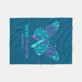 Teal And Purple Butterfly Suicide Prevention Aware フリースブランケット (正面(横))