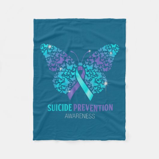 Teal And Purple Butterfly Suicide Prevention Aware フリースブランケット (正面)
