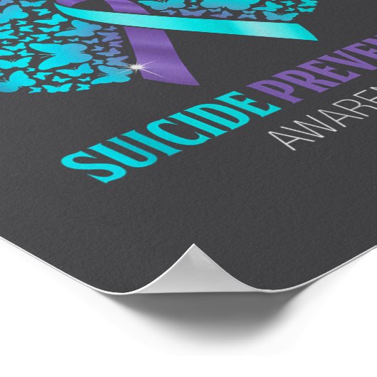Teal And Purple Butterfly Suicide Prevention Aware ポスター (角)