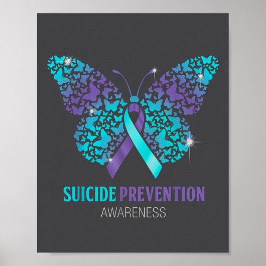 Teal And Purple Butterfly Suicide Prevention Aware ポスター (正面)