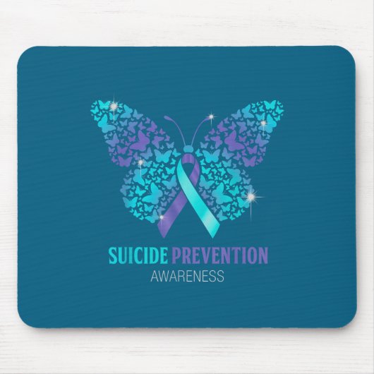 Teal And Purple Butterfly Suicide Prevention Aware マウスパッド (正面)