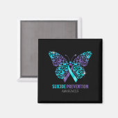 Teal And Purple Butterfly Suicide Prevention Aware マグネット (正面/裏面)