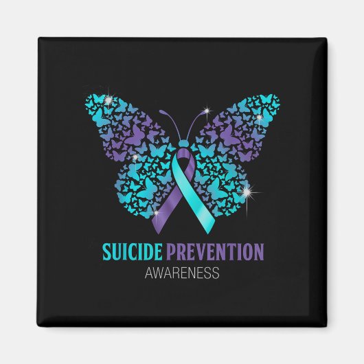 Teal And Purple Butterfly Suicide Prevention Aware マグネット (正面)