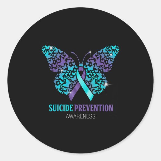 Teal And Purple Butterfly Suicide Prevention Aware ラウンドシール (正面)