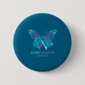Teal And Purple Butterfly Suicide Prevention Aware 缶バッジ (正面)