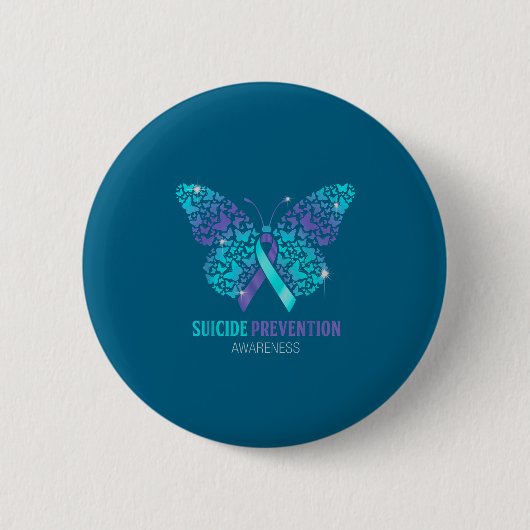 Teal And Purple Butterfly Suicide Prevention Aware 缶バッジ (正面)