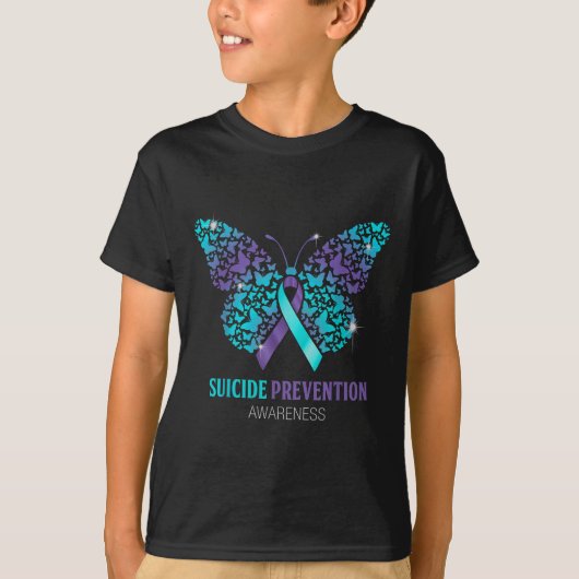 Teal And Purple Butterfly Suicide Prevention Aware Tシャツ (正面)