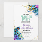 Teal and Purple Peacock theme invite 招待状 (正面/裏面)