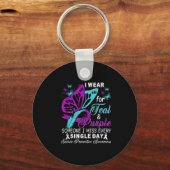 Teal And Purple Ribbon Suicide Prevention Awarenes キーホルダー (正面)