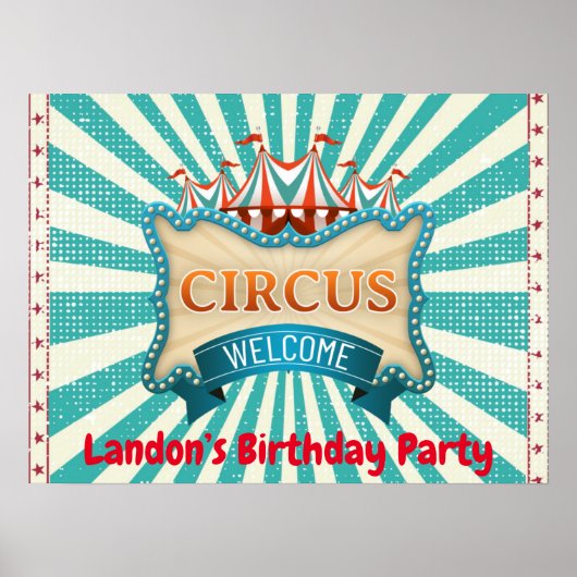 Teal and Red Circus Tent Birthday Party  ポスター (正面)