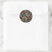 Teal and Red Paisley Sticker Set ラウンドシール (バッグ)