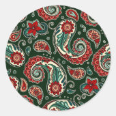 Teal and Red Paisley Sticker Set ラウンドシール (正面)