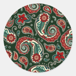 Teal and Red Paisley Sticker Set ラウンドシール