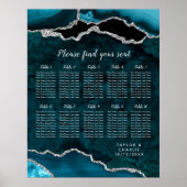 Teal and Silver Agate Wedding Seating Chart ポスター (正面)
