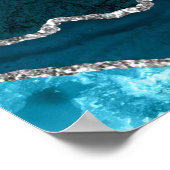 Teal and Silver Agate Wedding Seating Chart ポスター (角)