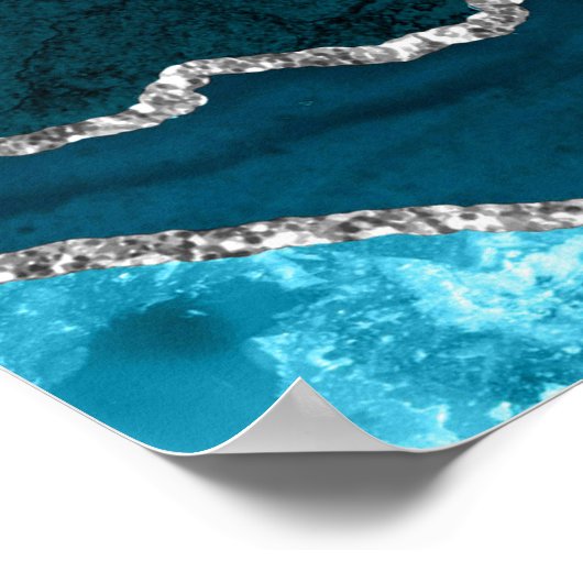 Teal and Silver Agate Wedding Seating Chart ポスター (角)