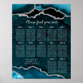 Teal and Silver Agate Wedding Seating Chart ポスター (正面)