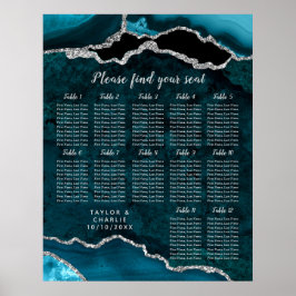 Teal and Silver Agate Wedding Seating Chart ポスター