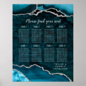 Teal and Silver Agate Wedding Seating Chart ポスター (正面)