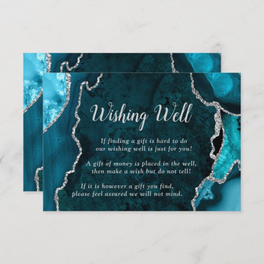 Teal and Silver Agate Wedding Wishing Well エンクロージャーカード (正面/裏面)