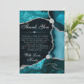 Teal and Silver Faux Glitter Agate Bridal Shower サンキューカード (スタンド正面)