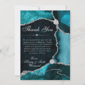 Teal and Silver Faux Glitter Agate Wedding サンキューカード (正面)