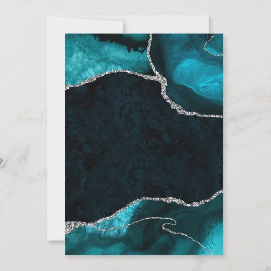 Teal and Silver Faux Glitter Agate Wedding サンキューカード (裏面)