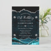 Teal and Silver Glitter Agate 21st Birthday 招待状 (スタンド正面)