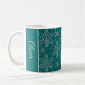 Teal and Silver Snowflakes Christmas Mug with Name コーヒーマグカップ (左)