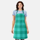 Teal And Turquoise Gingham Plaid Design  エプロン (着用した状態)