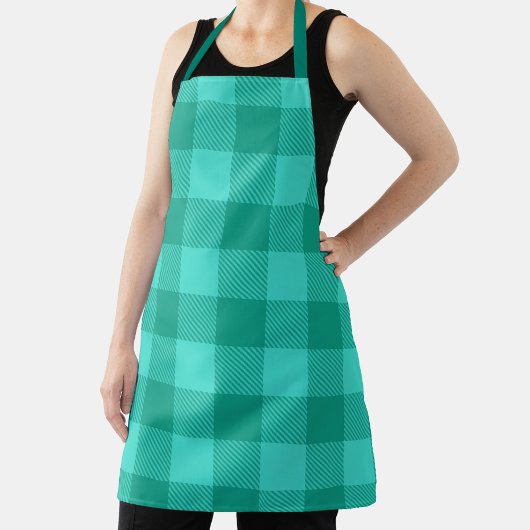 Teal And Turquoise Gingham Plaid Design  エプロン