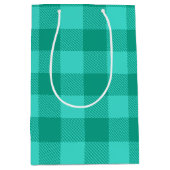 Teal And Turquoise Gingham Plaid Design  ミディアムペーパーバッグ (正面)