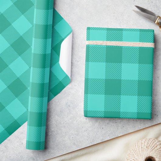 Teal And Turquoise Gingham Plaid Design  ラッピングペーパー